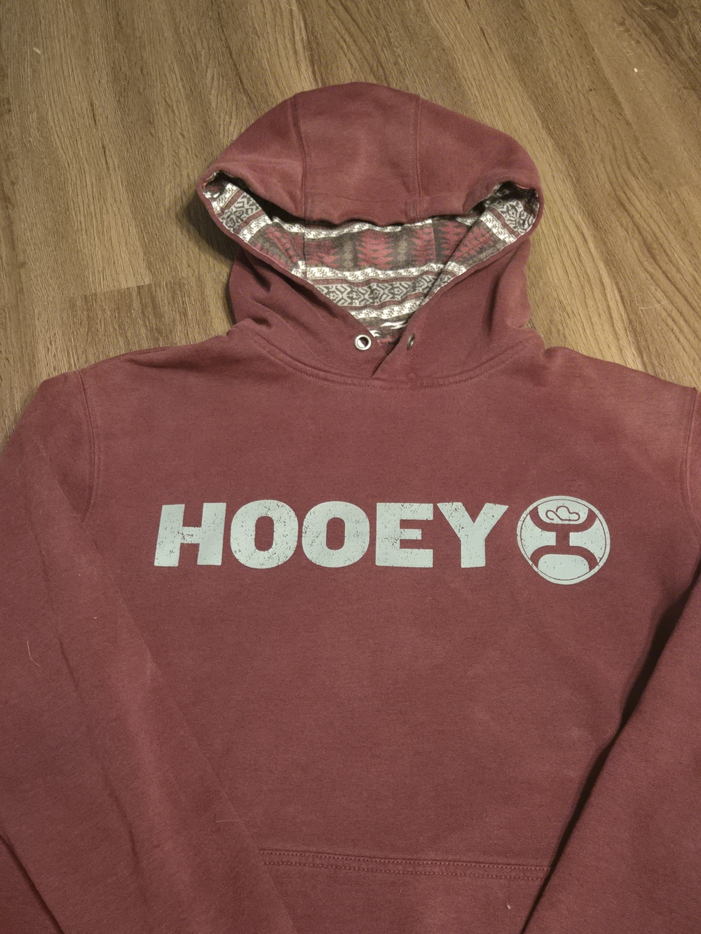 Hooey Maroon Pullover Hoodie with Patterned Hood Lining